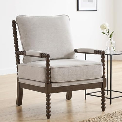 DUHOME Chenille Fabric Spindle Accent Chair with Wood Frame,Bobbin Chair with High Resilience Spring Cushion and Armrest Pads, Leisure Armchair for Living Room Bedroom Farmhouse Home Office Belcony - color: Dark Walnut+grey, size: 1 pc