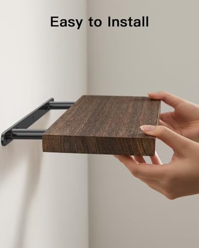 Amada Paulownia Wood Floating Shelves for Wall, Set of 4, Brown | Wall Shelves with Solid Metal Concealed Brackets, 22 lbs Capacity per Shelf, Includes Drilling Template, Flexible 4-Piece Set - color: Brown, size: 4