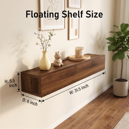 31.5'' Floating Console Table, Solid Wood Wall Mounted Entryway Table with Storage, Narrow Modern Hallway Table for Entryway & Front Hall - Walnut