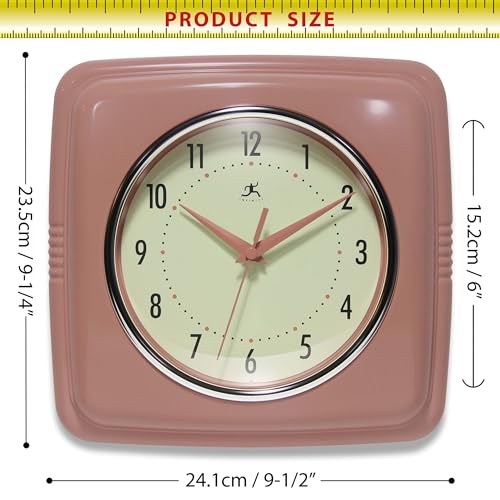 Infinity Instruments Square Retro Wall Clock, Terracotta, 9.25" - color: Terracotta