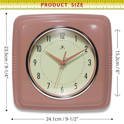 Infinity Instruments Square Retro Wall Clock, Terracotta, 9.25" - color: Terracotta