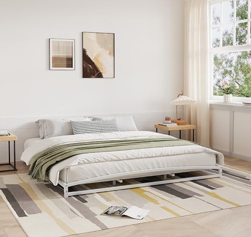 IDEALHOUSE Low Bed Frame, 6 in King Size Metal Platform Bed Frame, White | Platform with Arch Design,Heavy Duty Strong Support Slats,Sturdy Mattress Foundation,Easy Assembly,No Box Spring Needed - color: 6 Inch White, size: King