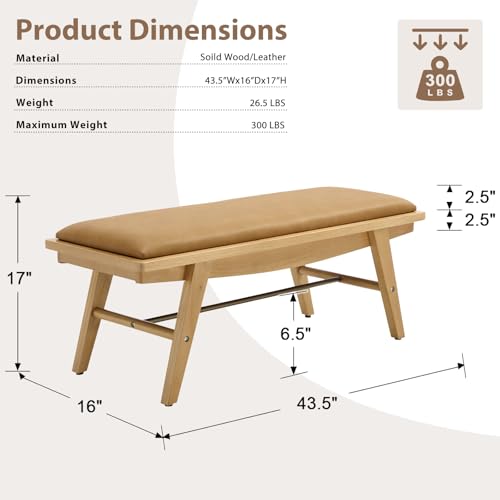 43.5'' Entryway Bench Leather Upholstered Shoe Benches Farmhouse Dining Table Benches for for Hallway Living Room Bedroom End of Bed, Brown - color: Brown, size: 43.5''