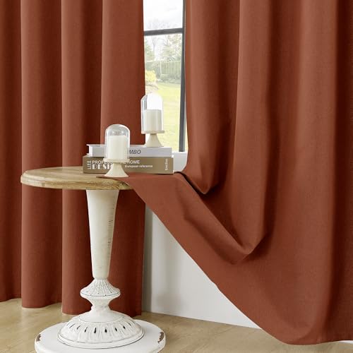 ChrisDown Terracotta Blackout Curtains 45 Inches Long 2 Panels for Bedroom | Room Darkening,Light Blocking,Thermal Insulated,Faux Linen,Farmhouse,Grommet,Window Treatment,Drapes,Living Room,52x45 - color: Terracotta, size: 52"W x 45"L (Pack of 2)