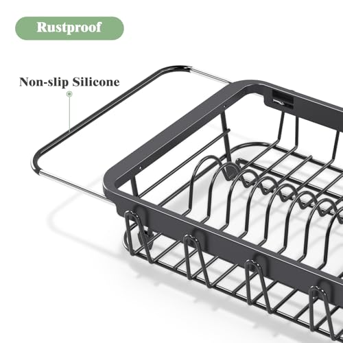 Urackify Dish Drying Rack in Sink, Dish Drainer with Utensil Holder, Black - color: Jet Black, size: Small
