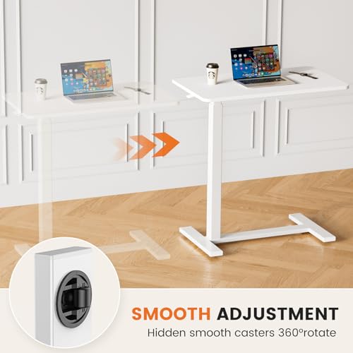 Sweetcrispy Overbed Table, Bedside Table, Mobile Standing Desk | Adjustable Wheels, Rolling Laptop Cart, Hospital Home Use, Space Saving Frame, Dorm, Apartment, Milky - color: Milky
