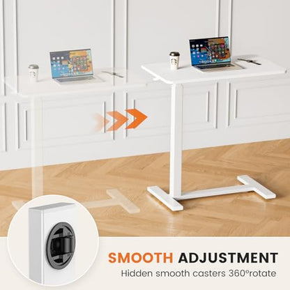 Sweetcrispy Overbed Table, Bedside Table, Mobile Standing Desk | Adjustable Wheels, Rolling Laptop Cart, Hospital Home Use, Space Saving Frame, Dorm, Apartment, Milky - color: Milky