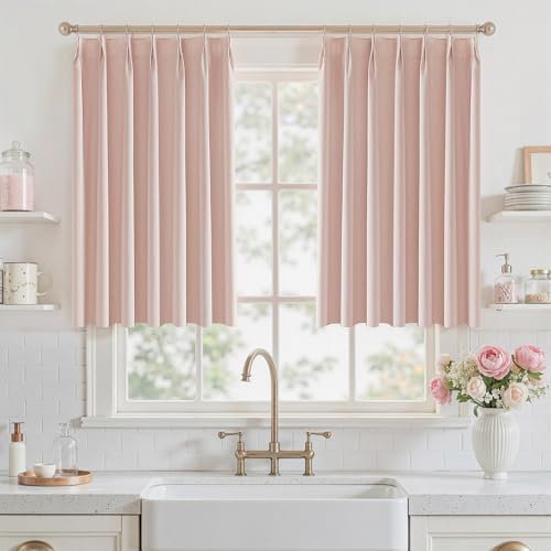 UHITECH Pinch Pleated Short Blackout Curtains 35 Inch Long for Small Window | Suitable for Bedroom/Kitchen/Basement/Nursery/Cafe, Thermal Insulated, Noise Reducing, UV Protection, Privacy, Modern - color: #06 Blush Pink, size: 40"W x 35"L (Pack of 2)
