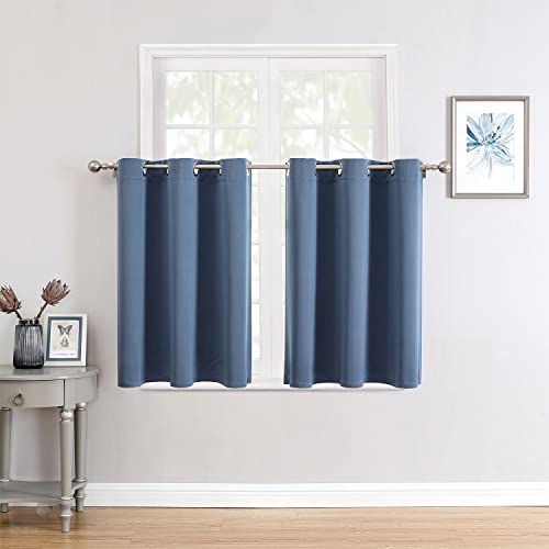 ChrisDowa Small Blackout Curtains for Kitchen and Bedroom 36 Inches Long | 2 Panels Set, Thermal Insulated, Room Darkening for Living Room, Grommet, Short Window Drapes, Stone Blue, 34 x 36 Inch - color: Stone Blue, size: 34"W x 36"L (Pack of 2)