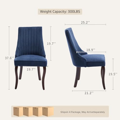 Upholstered Dining Chairs Set of 8, High Back Side Chairs for Kitchen and Dining Room, Mid-Century Modern Fabric Seating with Solid Wood Legs, Blue - color: Blue, size: Set of 8