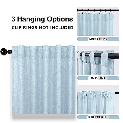 Mrs.Naturall Light Blue Curtains 63 Inch Length, Back Tab Summer Ocean Themed Airy Semi Sheer Linen Window Curtains for Living Room Bedroom Nursery 2 Panel Set, Baby Sky Blue - color: Light Blue, size: 52"W x 63"L (Pack of 2)