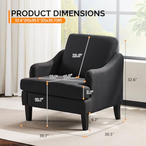 VINGLI Linen Fabric Accent Chair Black, Modern Upholstered Armchair, Comfy Sofa Chair Living Room Bedroom Furniture for Apartment - color: Black