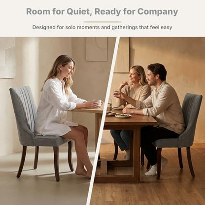 Upholstered Dining Chairs Set of 2, High Back Side Chairs for Kitchen and Dining Room, Mid-Century Modern Fabric Seating with Solid Wood Legs, Grey - color: Grey, size: Set of 2