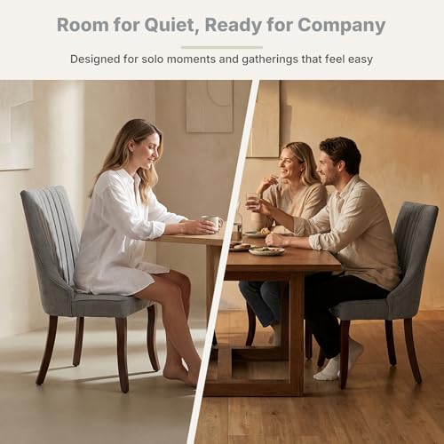 Upholstered Dining Chairs Set of 4, High Back Side Chairs for Kitchen and Dining Room, Mid-Century Modern Fabric Seating with Solid Wood Legs, Grey - color: Grey, size: Set of 4
