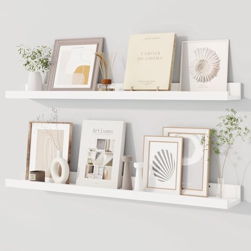 Dreamland Picture Ledge Shelf for Wall, Floating Shelves Set of 2, 32 Inch Long Floating Shelves with Lip for Living Room, Bedroom, Bathroom, Kitchen, White - color: White, size: 32inch