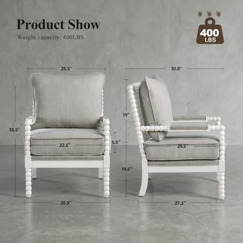 DUHOME Linen Fabric Spindle Accent Chairs Set of 2 with Wood Frame,Modern Accent Chairs with Padded Spring Seat and Brushed White Base for Living Room Bedroom Farmhouse Home Office Belcony - color: White+cream, size: 2 pcs