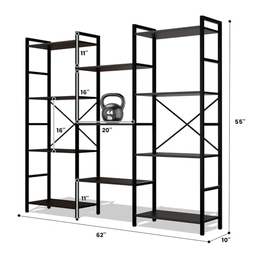 GRUSIGN Triple 4 Tier Book Shelf, Modern Bookcase Shelf, Freestanding Large Display Shelves for Living Room/Office/Garage, Stable Large Bookshelf with Storage for Books/LEGO/Plants, Black - color: Black