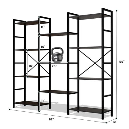 GRUSIGN Triple 4 Tier Book Shelf, Modern Bookcase Shelf, Freestanding Large Display Shelves for Living Room/Office/Garage, Stable Large Bookshelf with Storage for Books/LEGO/Plants, Black - color: Black