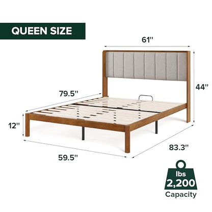 Zinus Jonas Bamboo Platform Bed Frame, Wingback Headboard, Queen | Mid-Century Modern Design, Plush Upholstered Comfort, Sustainable Bamboo, Fits Any Bedroom Style, No Box Spring Needed - size: Queen