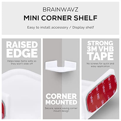 BRAINWAVZ 보안 카메라, 아기 모니터, 스피커, 식물 등을 위한 미니 코너 선반 마운트, 범용 홀더, 강력한 접착제, 쉬운 설치, 지저분함 없음, 나사 없음 (화이트) - color: 미니 코너 마운트