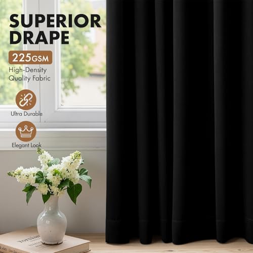 MIULEE Black Blackout Curtains for Bedroom Living Room 40"x54" Long 2 Panel | Thermal Insulated, Room Darkening Drapes, Rod Pocket, Noise Reduction, Light Blocking, Solid Window Treatments - color: Black, size: 40"W x 54"L (Pack of 2)