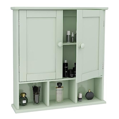 TaoHFE Green Medicine Cabinet,Bathroom Wall Cabinet with 2 Door | Adjustable Shelves,Over The Toilet Storage Cabinet,Green Bath room Cabinet Wall Mounted,Medicine Cabinets for Laundry Kitchen - color: Green