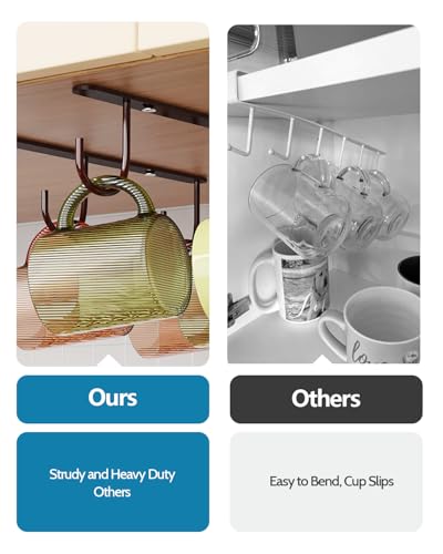 3 Pack Mug Hooks Under Cabinet with 9 Hooks for Displaying Mugs, Brown | Coffee Mug Holder for Hanging Under Shelf, Cup Hanger, Coffee Cups and Kitchen Utensils - color: Brown