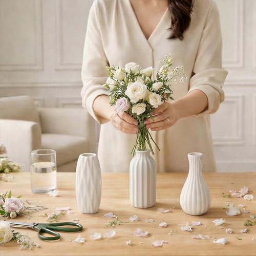 BEAHOT Ceramic Bud Vases Set of 16 - Matte White Mini Ceramic Bud Vases Collection: Non-Repeating Modern Boho Centerpiece - Small Unglazed Jars for for Weddings, Home, Shelf Decor - size: 16pack Unglazed White