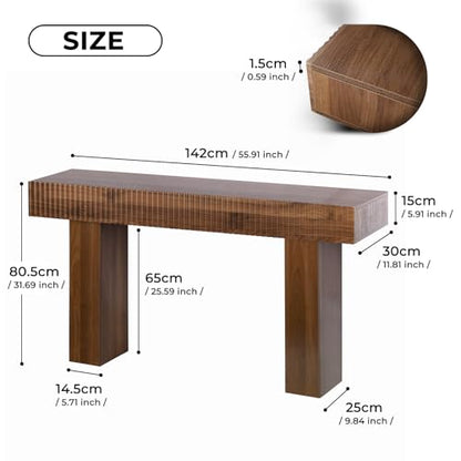 ZYBT 56" Fluted Console Table, Boho Vanity Desk Wooden Narrow Sofa Table Behind The Couch, Farmhouse Entryway Table for Entrance, Hallway,Living Room,Bedroom, Home Office,Brown - color: Brown-2 Legs
