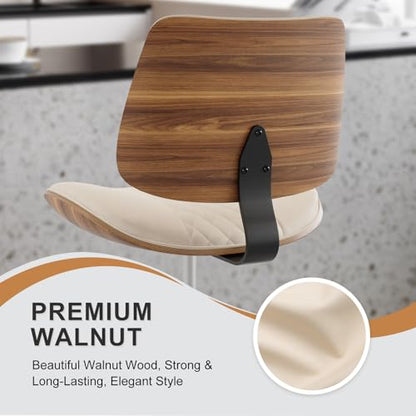 Drafting Chair with Adjustable Footrest, Rolling Walnut Stool, Beige | Armless Tall Swivel Stool for Standing Desk, PU Leather Curved Bentwood, Rolling for Office & Art Studio, 300LBS Capacity - color: Beige