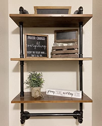 DR.IRON Industrial Pipe Shelving Rustic Bathroom Shelves with Towel Bar, 24" Pipe Shelf Wall Mounted, Farmhouse Bathroom Shelf Storage (3 tier-24) - size: 3-tier shelves