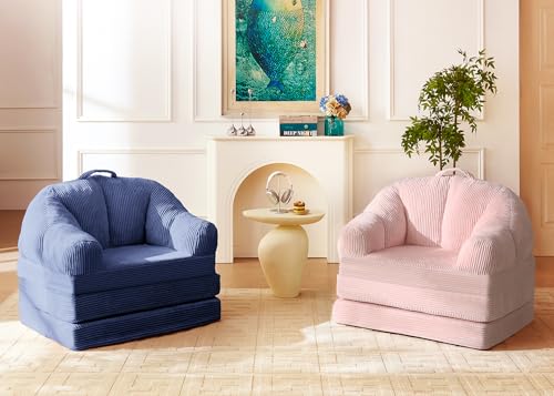 wanan Folding Sofa Bed, 3-in-1 Convertible Boneless Couch with Handle, Floor Lounger & Sleeper Chair for Adults, Comfy Folding Couch Single Sofa for Living Room Bedroom, Slate Blue - color: Slate Blue