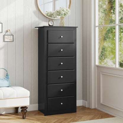 GIANTEX 6-Drawer Dresser for Bedroom, Wooden Chest of Drawers w/Metal Handles & Large Capacity, 16" D x 23.5" W x 53.5" H Clothes Organizer, Modern Tall Dresser for Bedroom, Entryway, Living Room - color: Black