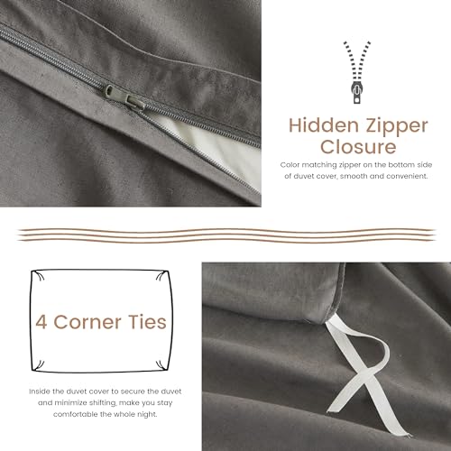 BISELINA French Linen Duvet Cover Set 2pcs with Hidden Zipper Closure Natural Flax Cotton Blend Solid Color Soft Breathable Luxury Farmhouse Bedding - Twin Size, Dark Grey - color: Dark Grey, size: Twin