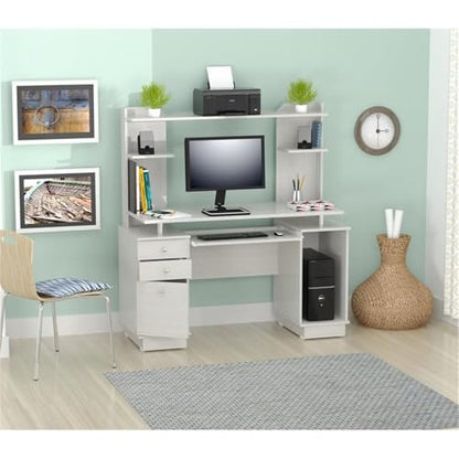 Inval America Computer Work Center with Hutch, Pull-Out Keyboard Tray, Drawers, Desk Workstation, 53.5"H x 48.62"W x 19.5"D, Washed Oak