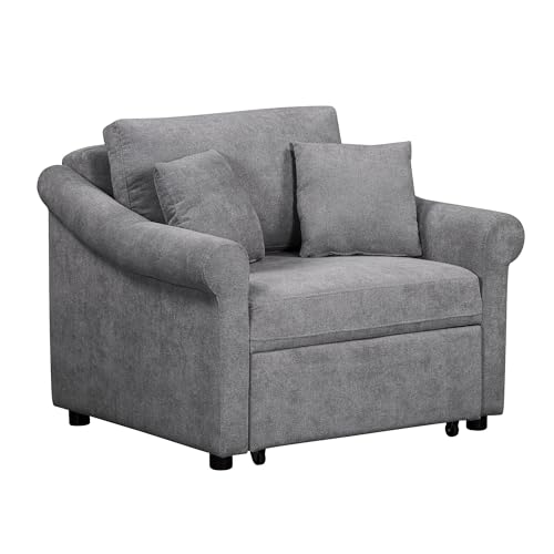 JIVOIT Convertible Sleeper Chair with Adjustable Backrest, 3-in-1 Sleeper Chair with Metal Frame, 3 in 1 Lounger Chair Turns Into Bed, Chenille Fabric Single Bed for Living Room - color: Dark Gray,315