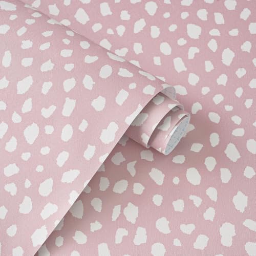 Yasinet Pink Wallpaper Boho Dots Peel and Stick Wallpaper Modern Removable for Girl Bathroom/Bedroom Pink and White Contact Paper Self Adhesive Waterproof Wall Paper Decro Vinyl 17.3" × 118 " - color: Pink/White, size: 17.3"×118.6''