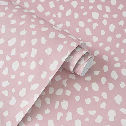 Yasinet Pink Wallpaper Boho Dots Peel and Stick Wallpaper Modern Removable for Girl Bathroom/Bedroom Pink and White Contact Paper Self Adhesive Waterproof Wall Paper Decro Vinyl 17.3" × 118 " - color: Pink/White, size: 17.3"×118.6''