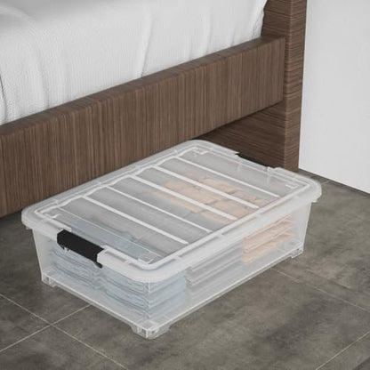 25 Quart Clear Plastic Underbed Storage Bins with Wheels, 4 Packs | Stackable Plastic Under Bed Latching Organization Box with Lids - size: 25 Quart