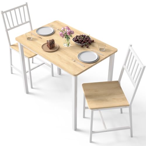 Small Space 3 Piece Dining Table Set for 2, Compact Kitchen Table Set with 2 Chairs & Adjustable Feet, Modern Breakfast Nook Furniture for Apartment, Dorm, or Home, White - color: White, size: 3-Piece