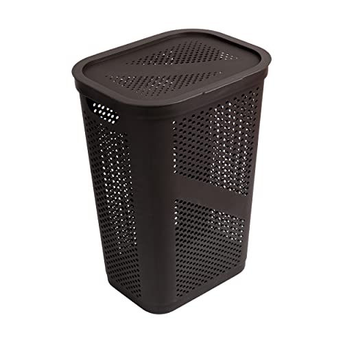 Mind Reader 60L Slim Laundry Hamper, Clothes Basket, Lid, Ventilated, Plastic, 17.25"L x 13.75"W x 23.5"H, Set of 2, Brown
