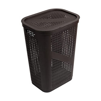 Mind Reader 60L Slim Laundry Hamper, Clothes Basket, Lid, Ventilated, Plastic, 17.25"L x 13.75"W x 23.5"H, Set of 2, Brown