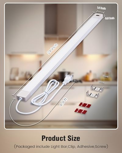 MYPLUS 24 Inch Under Cabinet Lights with Hand Wave 4000K Plug in Kitchen | Nature White,Dimmable,640 Lumen,CRI>90,110V,8.5W,Bright Counter,Shelf,Above the Sink - color: 4000K-Natural White, size: 24inch-1Pack