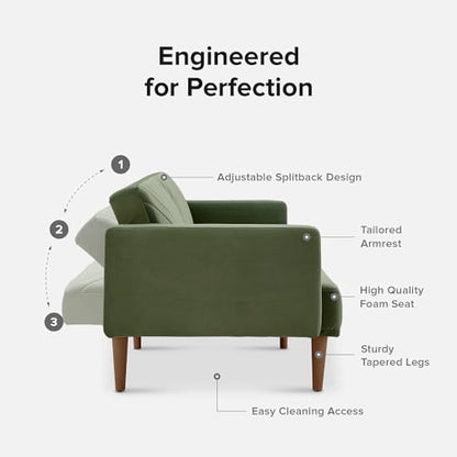 mopio 76.4" Futon Sofa Bed Chevron Styled, Sleeper Couch (Olive Green Velvet) - color: Olive Green Premium Velvet