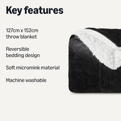 Amazon Basics Reversible Sherpa Throw Blanket, Warm, 50"x60", Black - color: Black, size: Throw (50"x60")