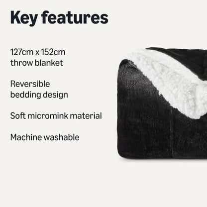 Amazon Basics Reversible Sherpa Throw Blanket, Warm, 50"x60", Black - color: Black, size: Throw (50"x60")