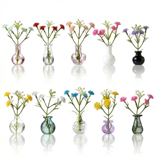 10-Pack Magnetic Mini Bud Vases Gift Set for Mom - Mixed Glass Decor for Fridge and Locker - Heavy-Duty Magnets - Small for Women, Teachers and Coworkers - color: Jewel-tone Glass Mix