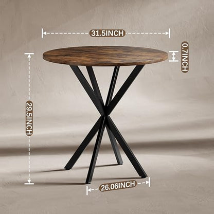 Unovivy 31.5" Small Round Dining Table for 2-4 Rustic Brown Dinner Table | Space Saving Circle Small Kitchen Table, Industrial Mid Century Modern Dining Room Desk for Kitchen, Apartment - color: Rustic Brown, style: Round