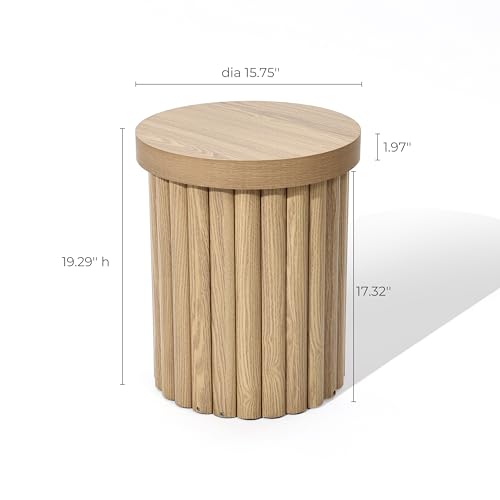 LuxenHome 19" Fluted Oak Round Side Table, Small End Tables Living Room | Mid Century Modern Small Side Tables for Small Space, Living Room Accent Table, Modern Wooden Night Table, Sofa Side Table - color: Oak