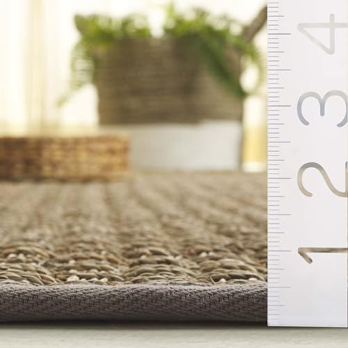SAFAVIEH Area Rug 3' Round - Natural Fiber Collection - Natural & Grey, Seagrass, Basketweave Pattern with Border (NF114P) - color: Natural/Grey, size: 3' (Round)